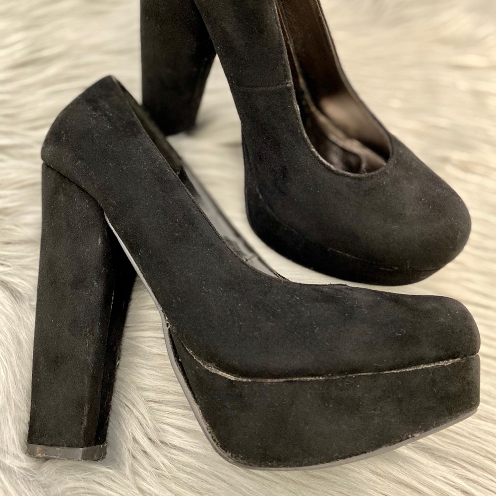 Glaze Black Faux Suede Heels